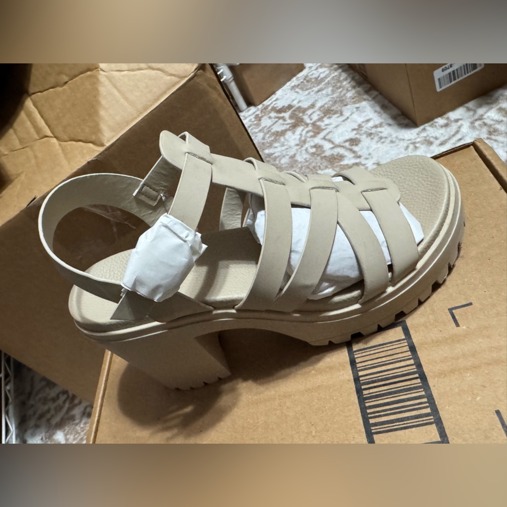 Mia Cream Chunky Heel Sandals View 3
